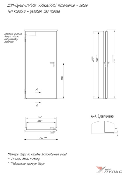 ДПМ-Пульс-01/60К угловая коробка (950х2075), левая, RAL9016, под проём 1000х2100 ДПМ-Пульс-01/60К угловая коробка (950х2075), левая, RAL9016, под проём 1000х2100